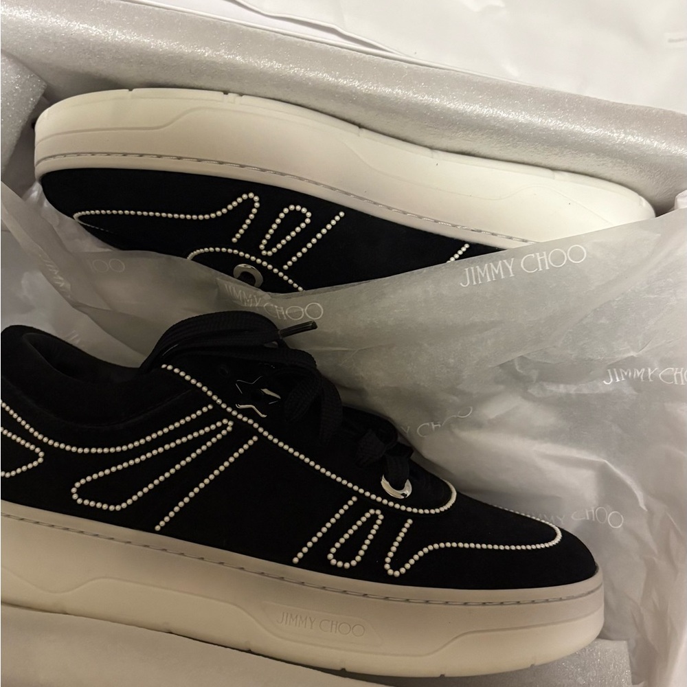 Jimmy Choo Black and Cream Star Sole Sneakers